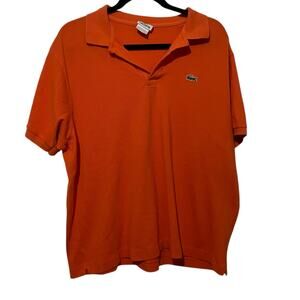 Lacoste Mens Polo Shirt Size 7 2XL Orange Pique Polo Short Sleeve Cotton Casual